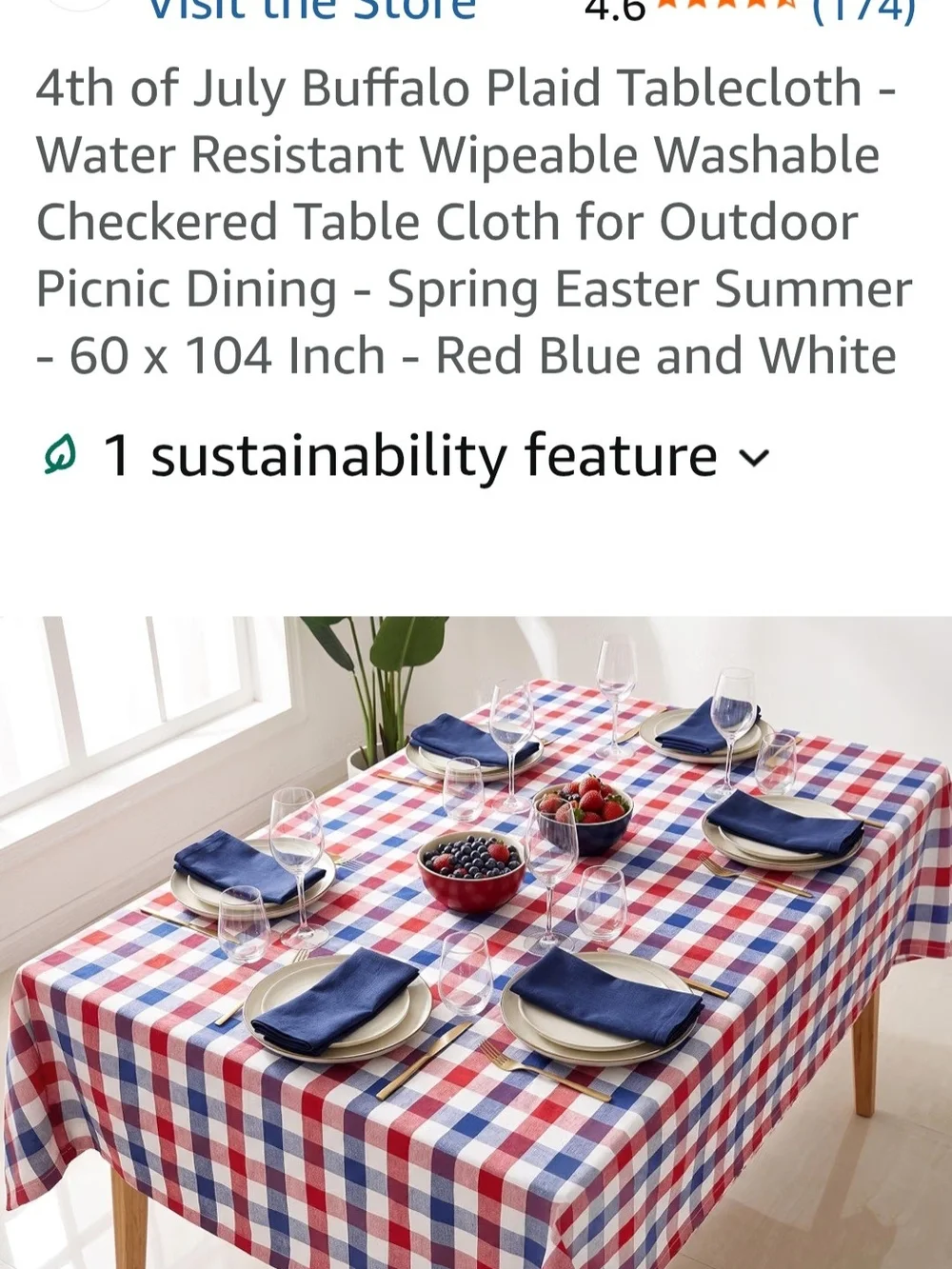 PurpleEssences Red White Blue Buffalo Check Fabric Tablecloth